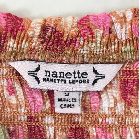 NANETTE Nanette Lepore Smocked Floral Peplum Blouse Women's Small Square Neck - Picture 9 of 11